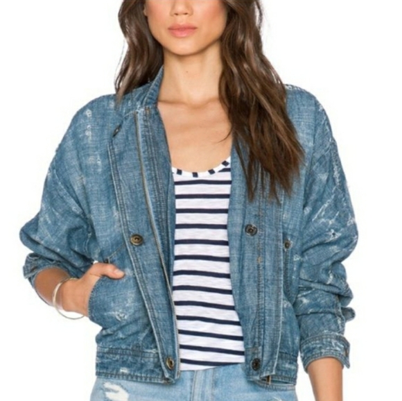 Free People Jackets & Blazers - Free People Destroyed Tennis Denim Jacket Size L